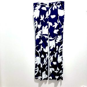 Tommy Hilfiger Women Blue White Floral Wide Leg Lightweight Silk Palazzo Pants